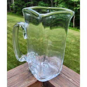 SIMON PEARCE Woodbury Square Glass Pitcher Medium Made in USA 7” Tall